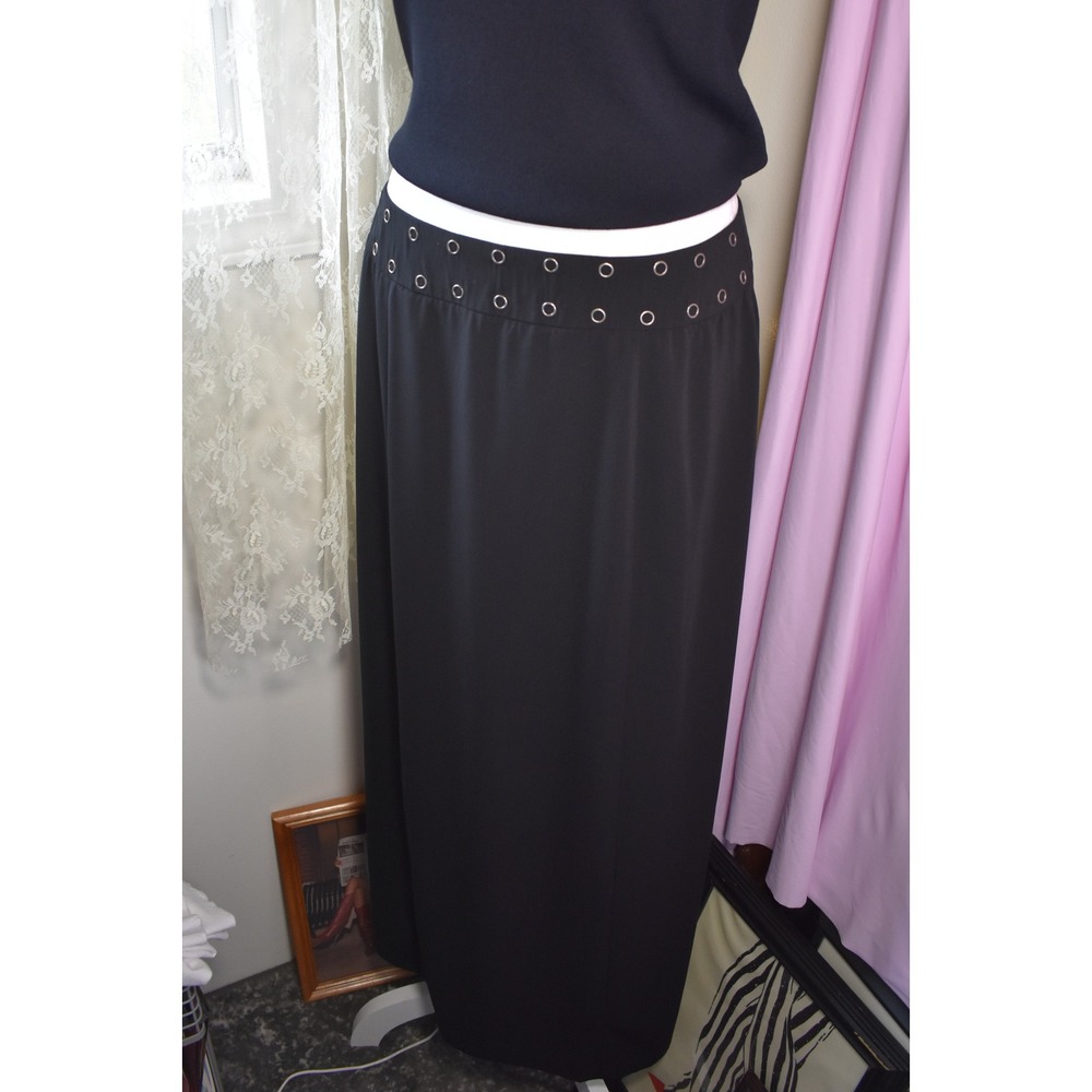 Norton McNaughton Black Grommet Waist Maxi Skirt Size 8 Longline Minimalist